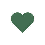A solid green heart icon centered on a white circular background.