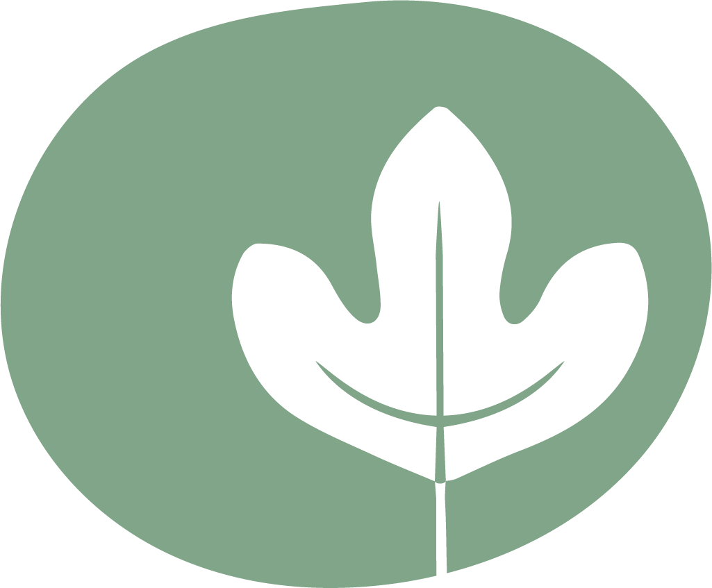 Simple graphic of a white leaf with three rounded lobes on a green circular background. The design is minimalistic and flat, with clean lines and no additional details.